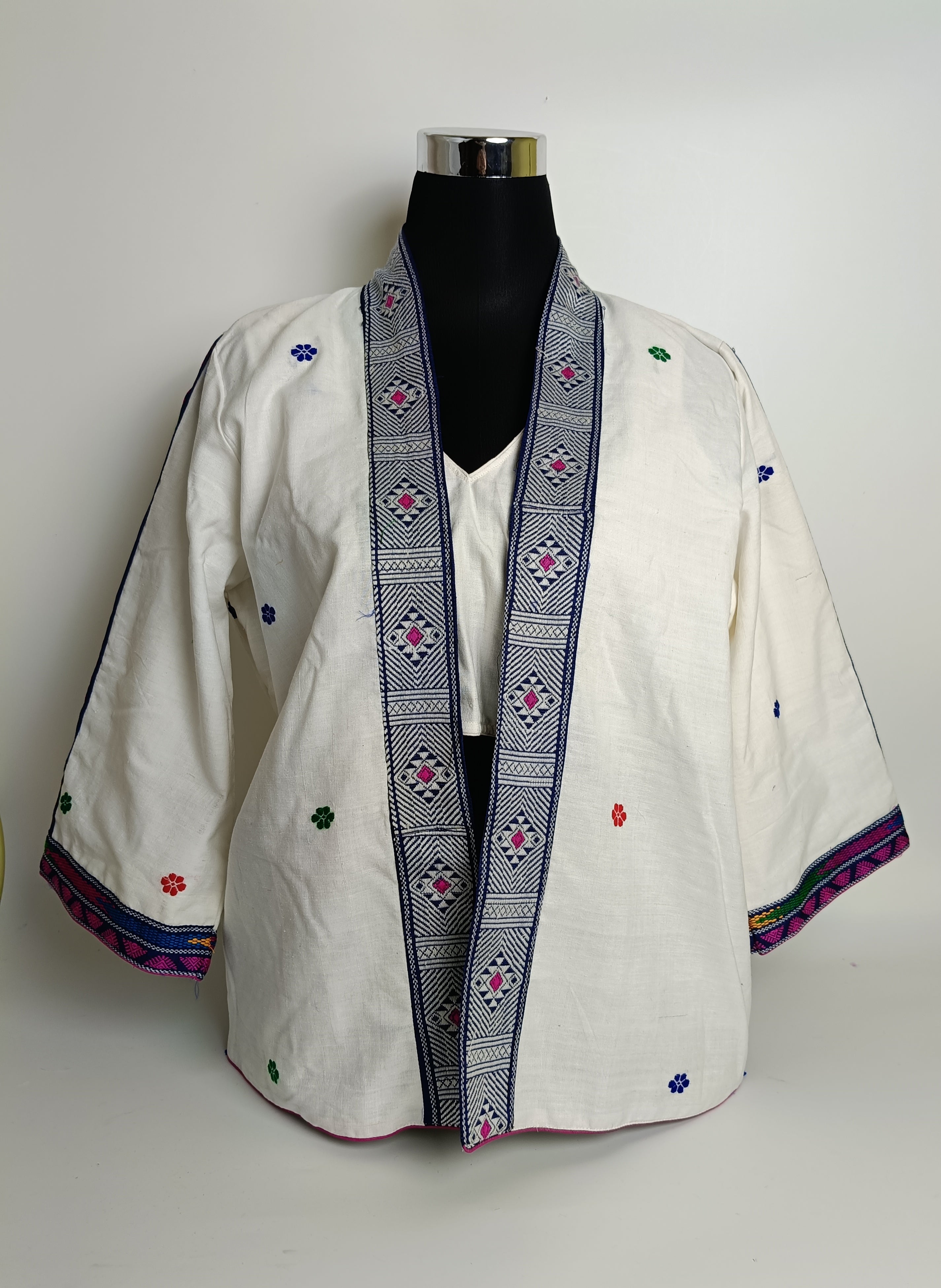 White Shrug With Traditional Motifs of Assam